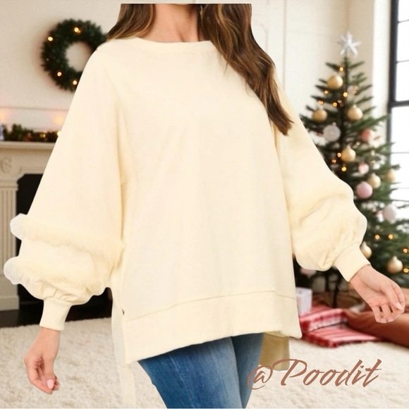Fantastic Fawn Tops - Fantastic fawn feathered faux fur oversized pull over size S M L